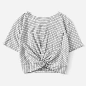 Striped tie front shirt sleeve